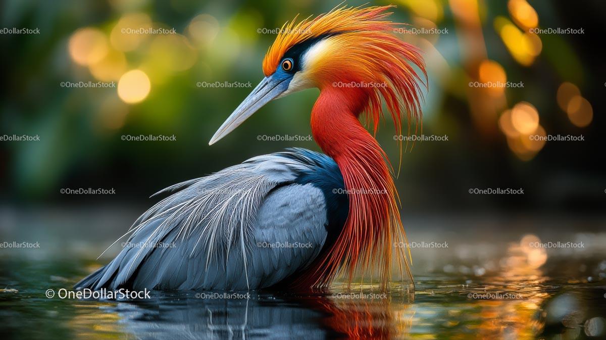 Exotic Bird with Vibrant Plumage in Serene Setting
