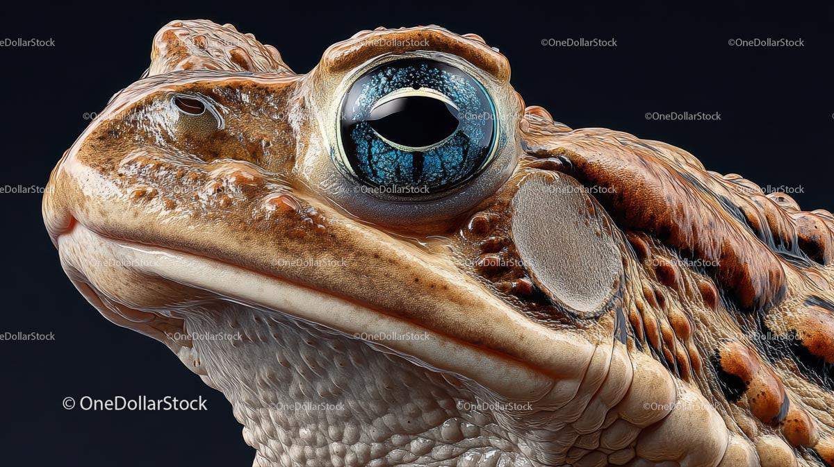 Macro Close-Up of a Toad with Stunning Blue Eyes