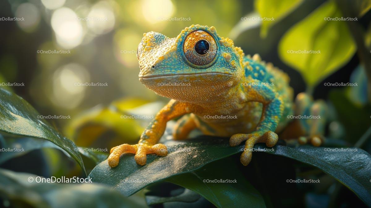 Vibrant Gecko on Lush Jungle Leaf