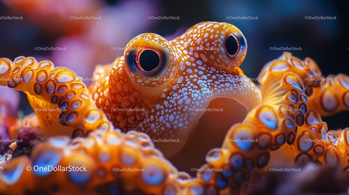 Close-Up of Vibrant Orange Octopus with Tentacles