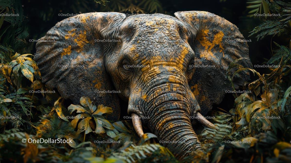 Majestic Elephant in Lush Jungle Foliage