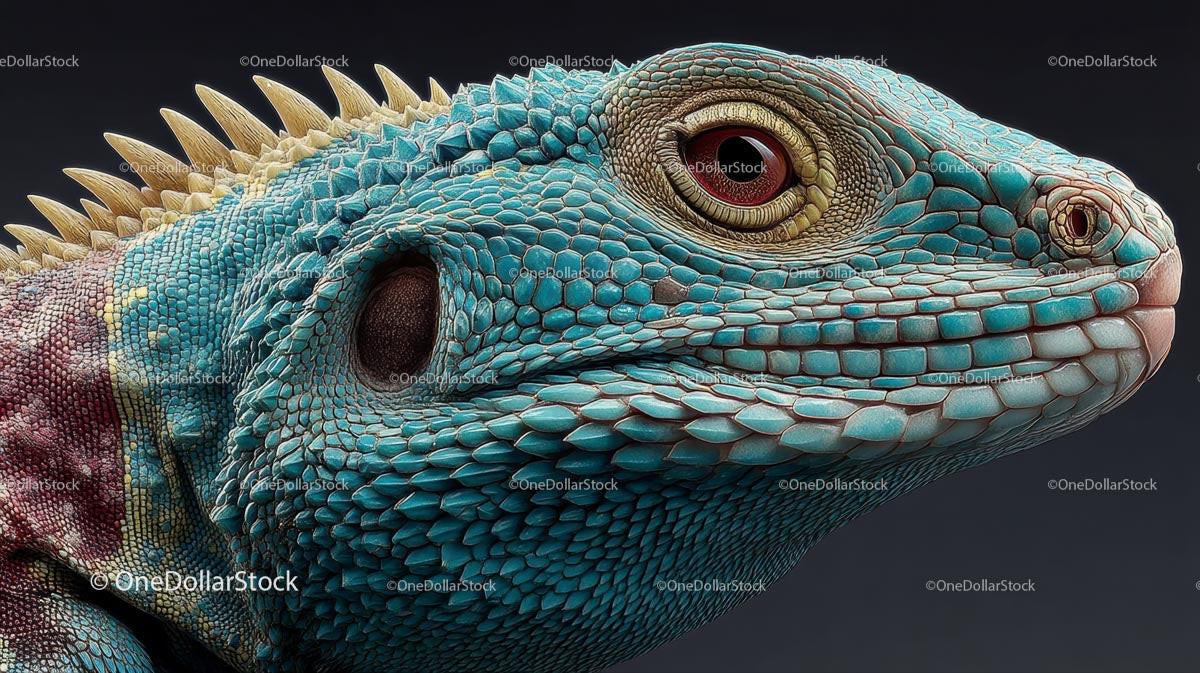 Turquoise Lizard in Detailed Close-Up