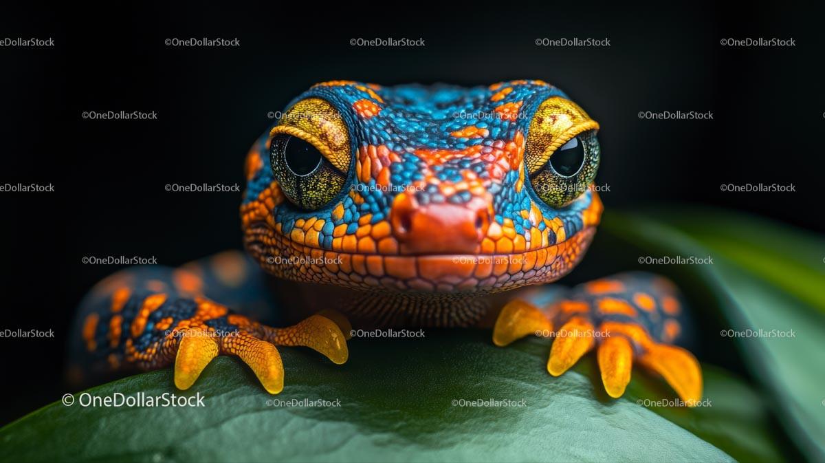 Colorful Gecko with Vibrant Scales on Leaf