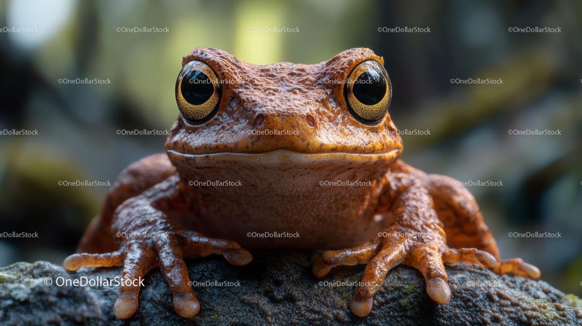 Closeup of Brown Frog with Golden Eyes in Natural Habitat