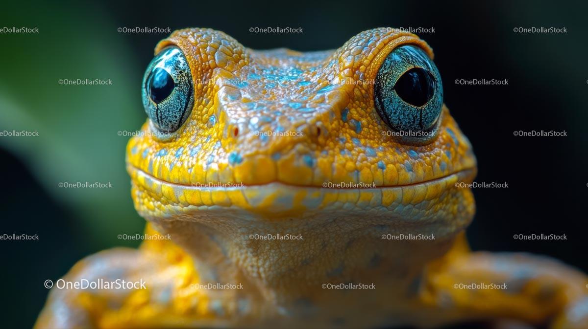 Vibrant Close-Up of Yellow Frog with Blue Eyes