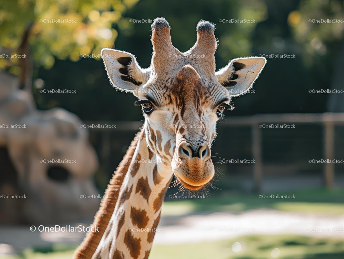 African Giraffe in Sunlit Safari Park