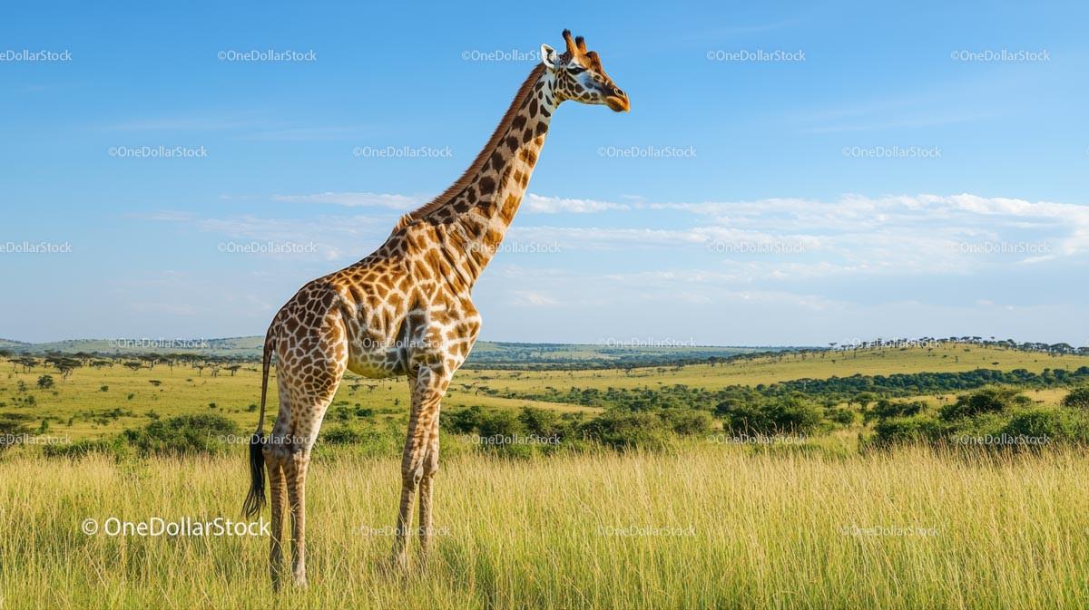 Majestic Giraffe Standing in African Savannah
