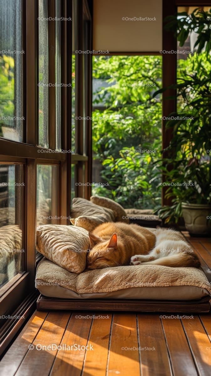 Ginger Cat Sleeping Peacefully in Sunlit Room