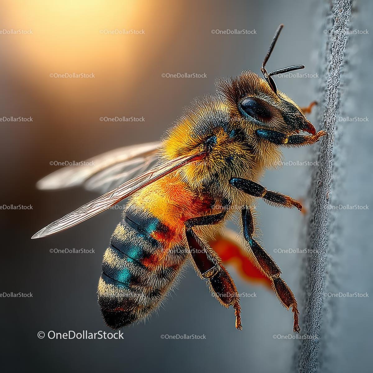 Close-Up of a Vibrant Honeybee in Detailed Macro Shot