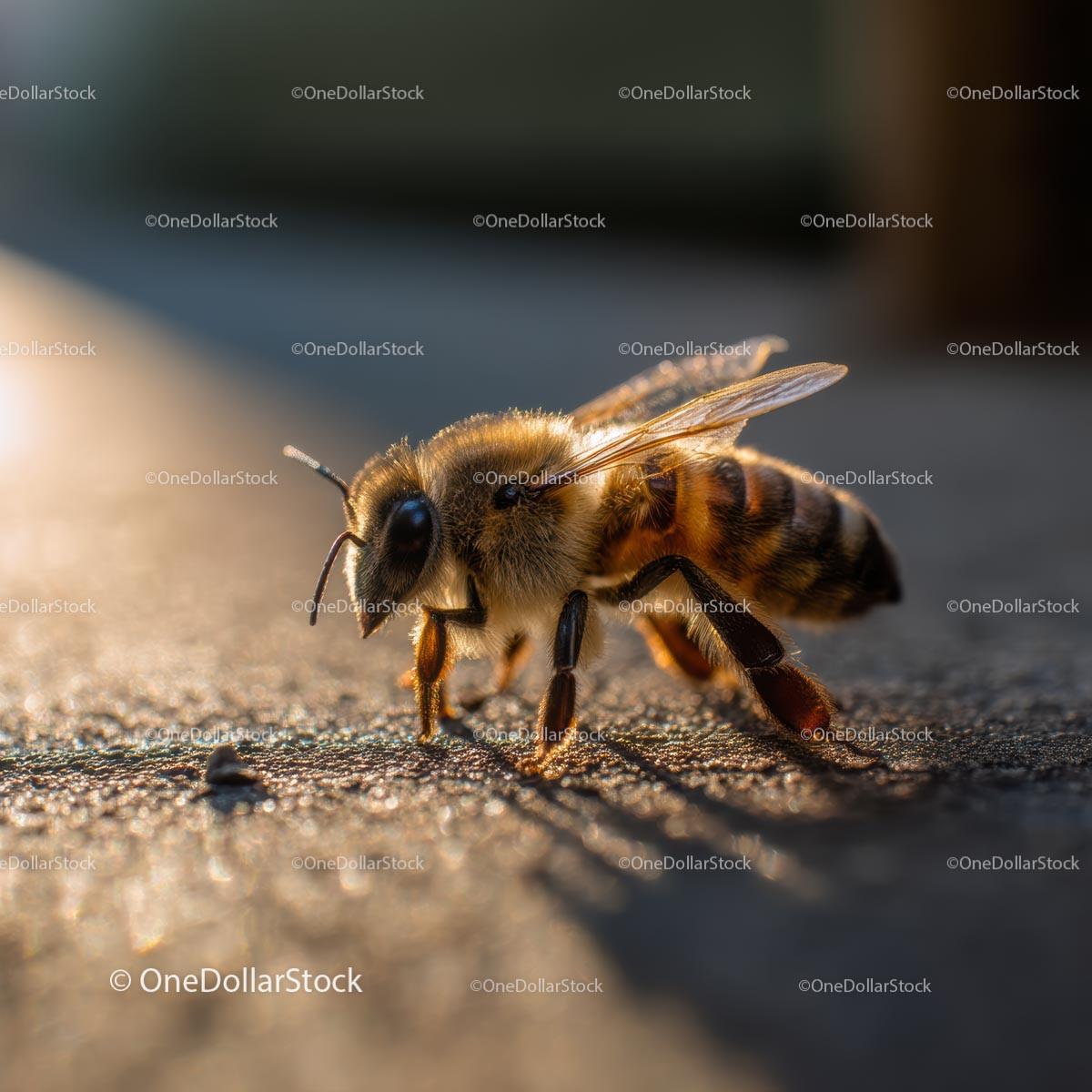 Close-Up of Honey Bee in Golden Sunlight