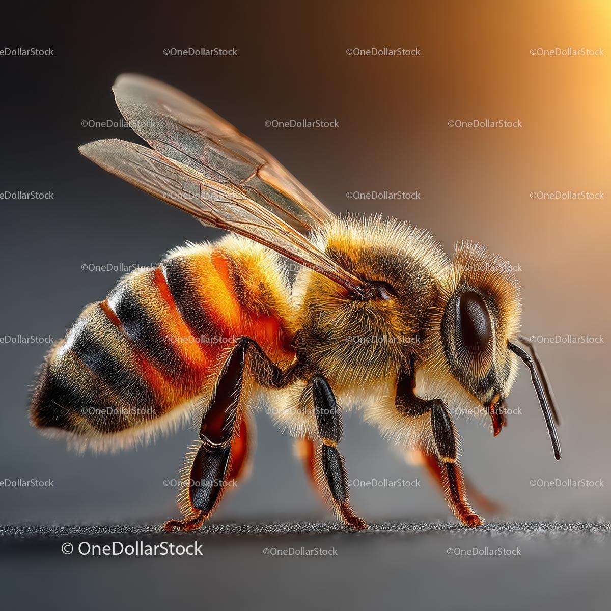 Close-Up of a Vibrant Honeybee in Macro Detail
