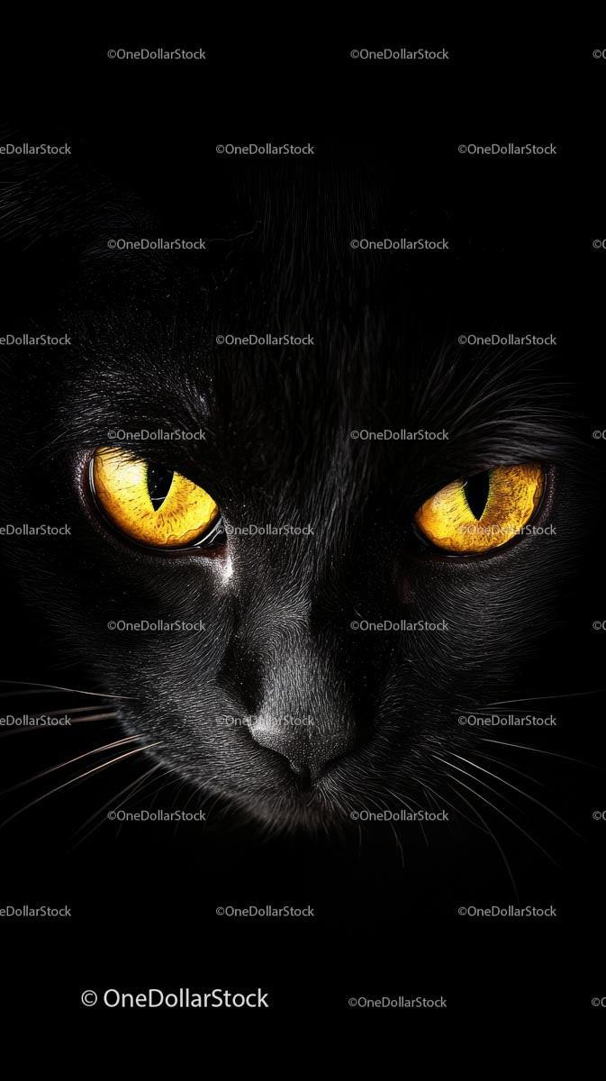 Intense Gaze of a Black Cat with Striking Yellow Eyes