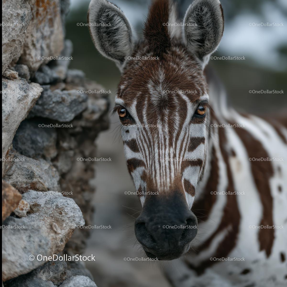 Close-Up Portrait of a Zebra in Natural Habitat