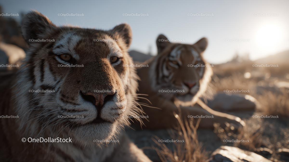 Close-Up of Majestic Tiger in Sunlit Wilderness