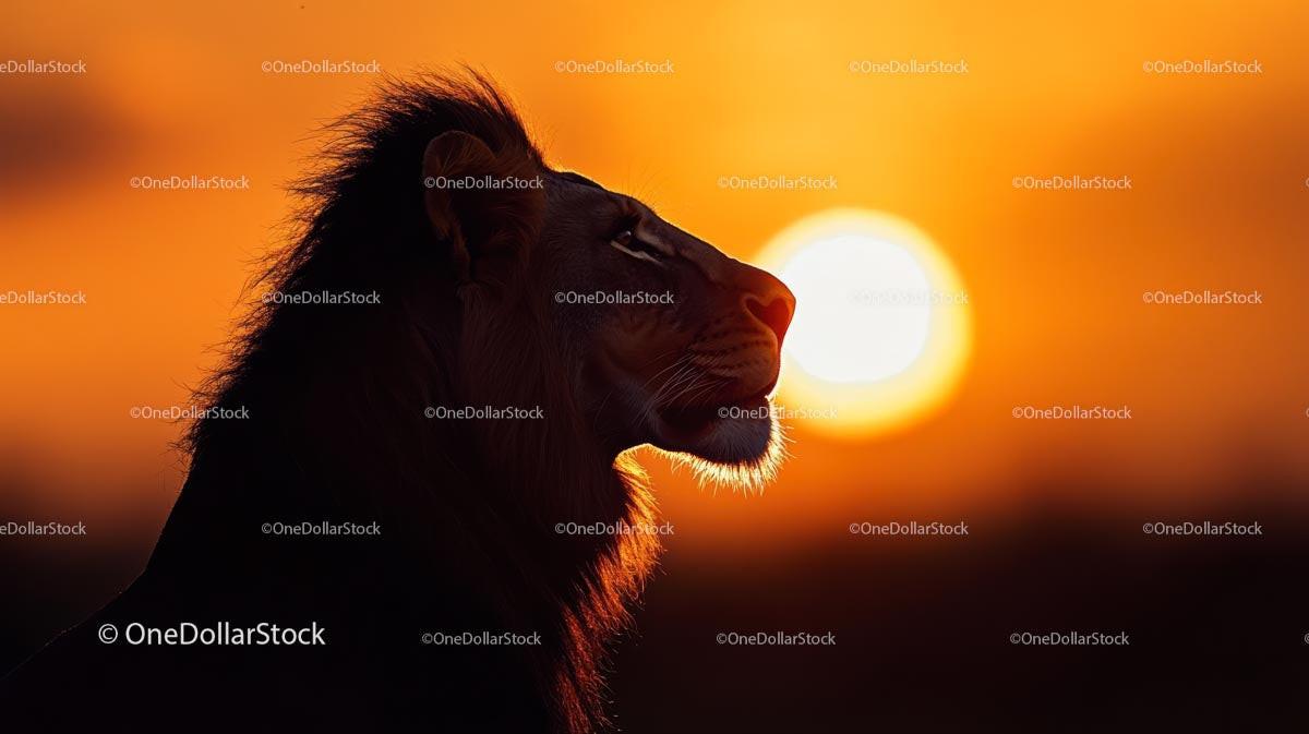 Lion Silhouette at Sunset in the Savannah