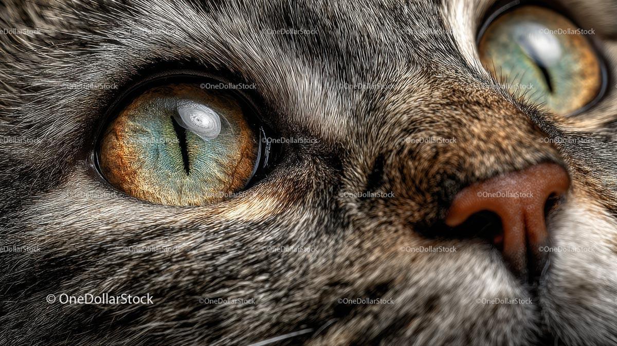 Close-Up of Tabby Cat's Intense Green Eyes