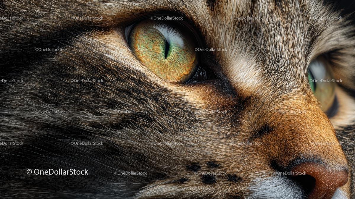 Close-Up of Tabby Cat's Eye with Striking Green Iris