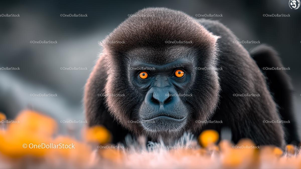 Close-Up of Gorilla with Intense Orange Eyes