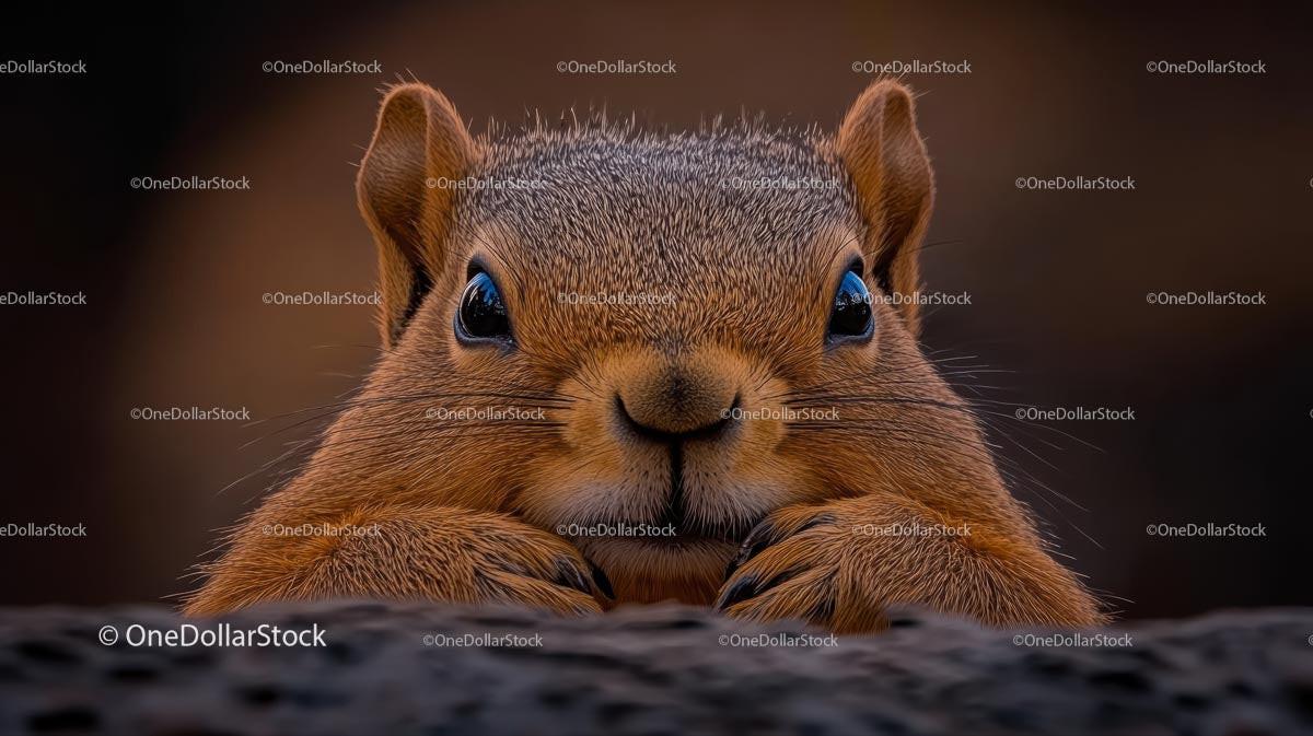 Curious Squirrel Peeking Over Rock Edge