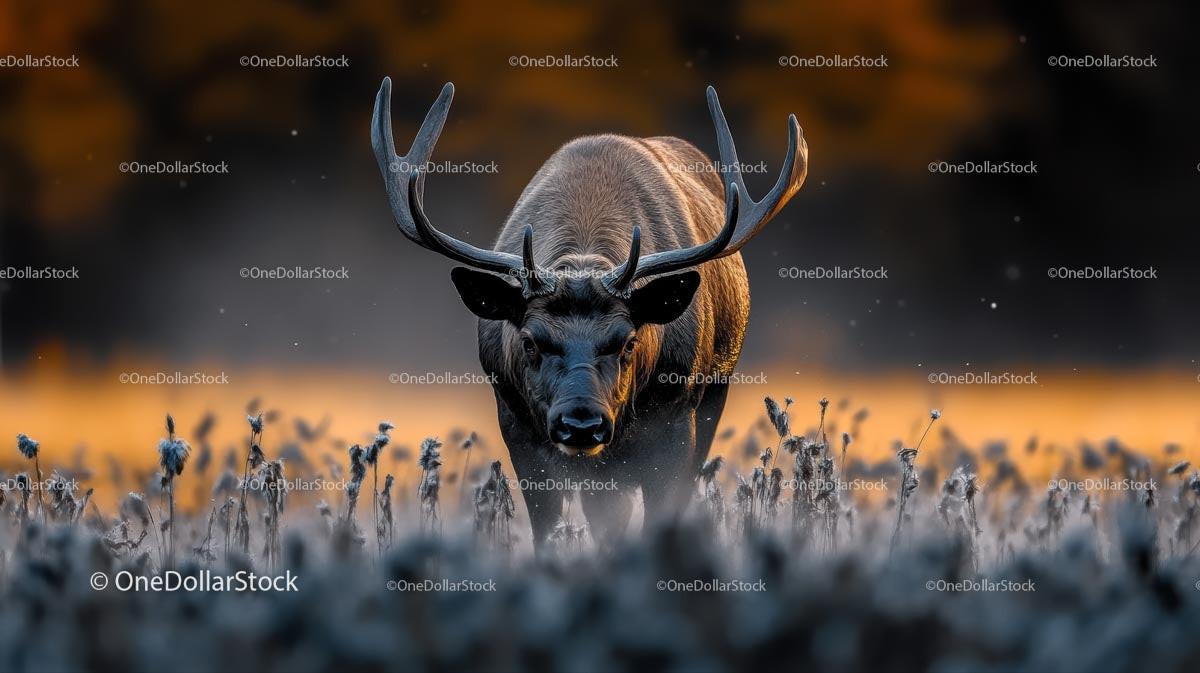 Majestic Elk Grazing at Golden Hour in Autumn Habitat