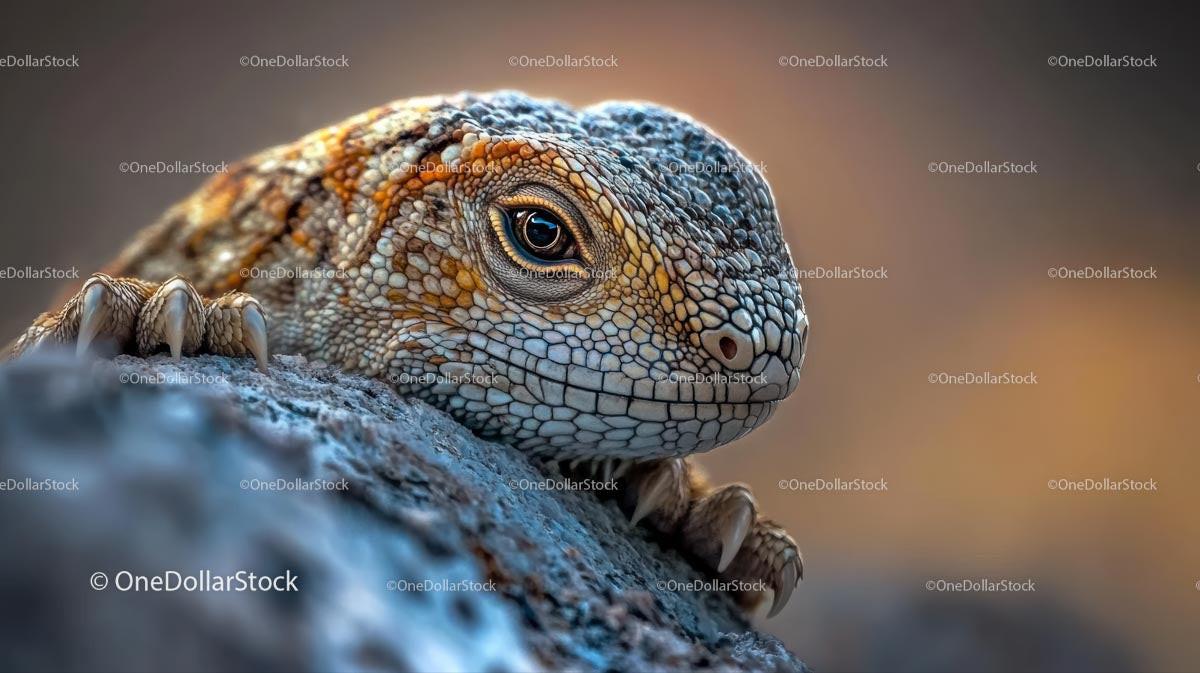 Close-Up of a Lizard Resting on a Rock