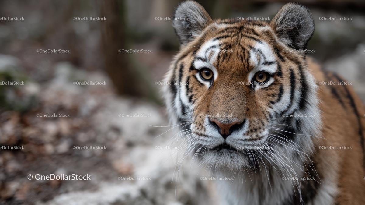 Close-up Portrait of a Majestic Siberian Tiger in the Forest