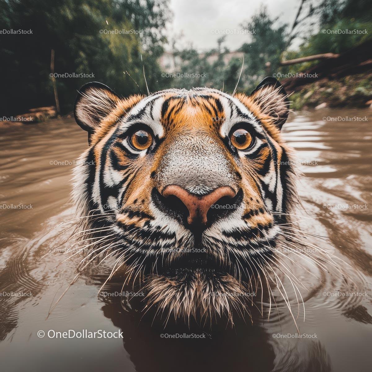 Majestic Tiger Swimming in Natural Habitat