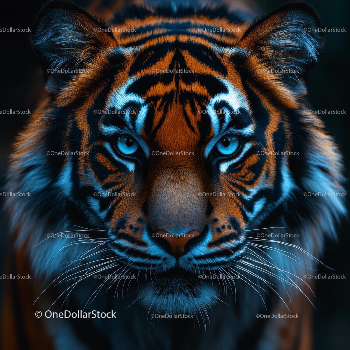Fierce Tiger Staring with Intense Blue Eyes