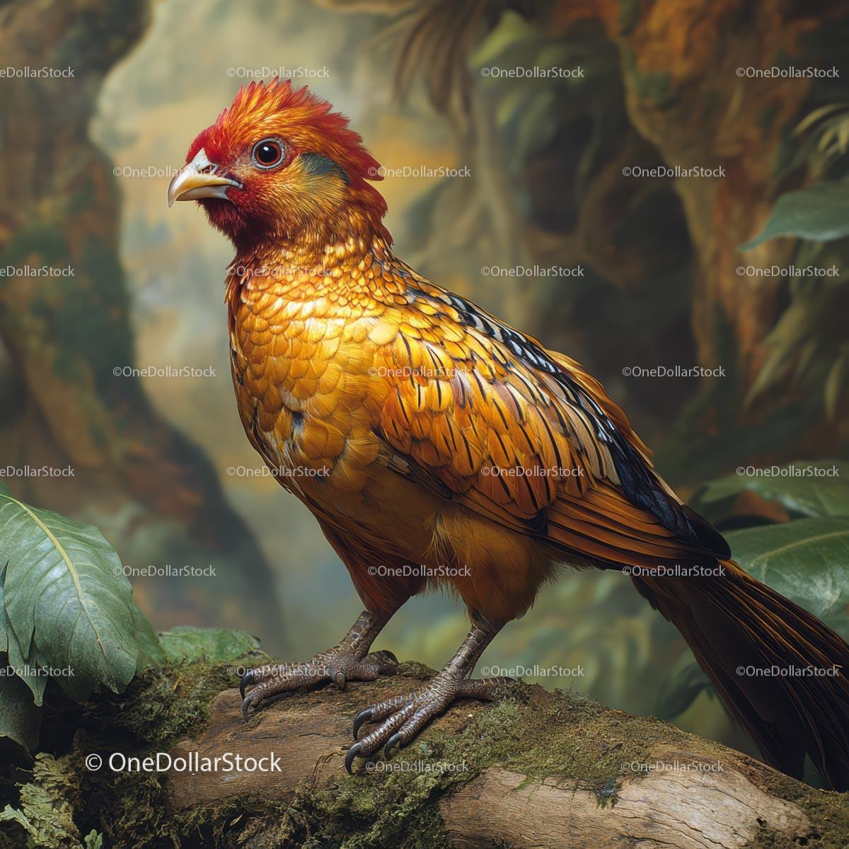 Golden Pheasant Perched in Lush Jungle Environment