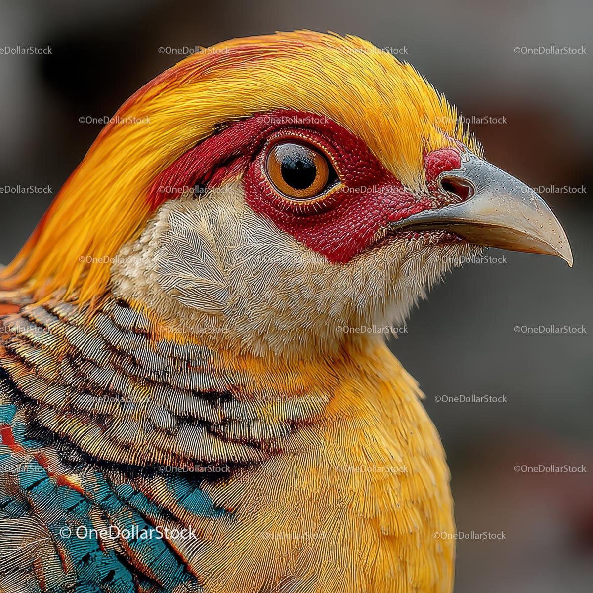Golden Pheasant with Vibrant Plumage Close-Up Portrait