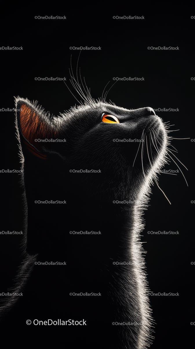 Black Cat Silhouette with Amber Eyes in Dramatic Light