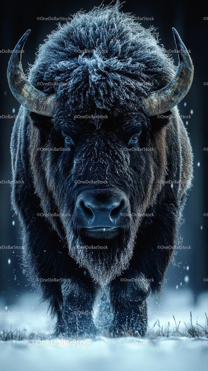 Majestic Bison in a Frosty Winter Landscape