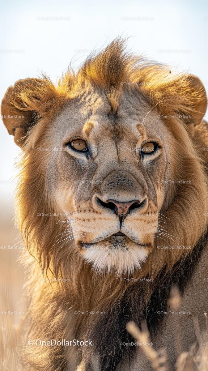 Majestic Lion with Golden Mane in Sunlit Savanna