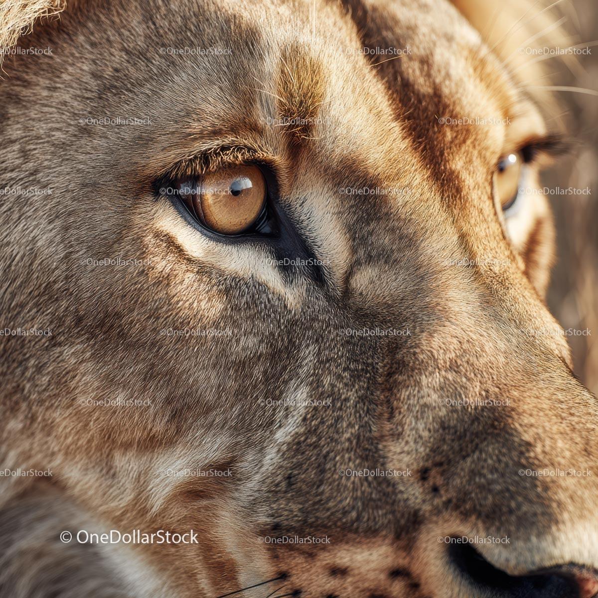 Close-Up of a Lion's Eye Capturing Majestic Detail