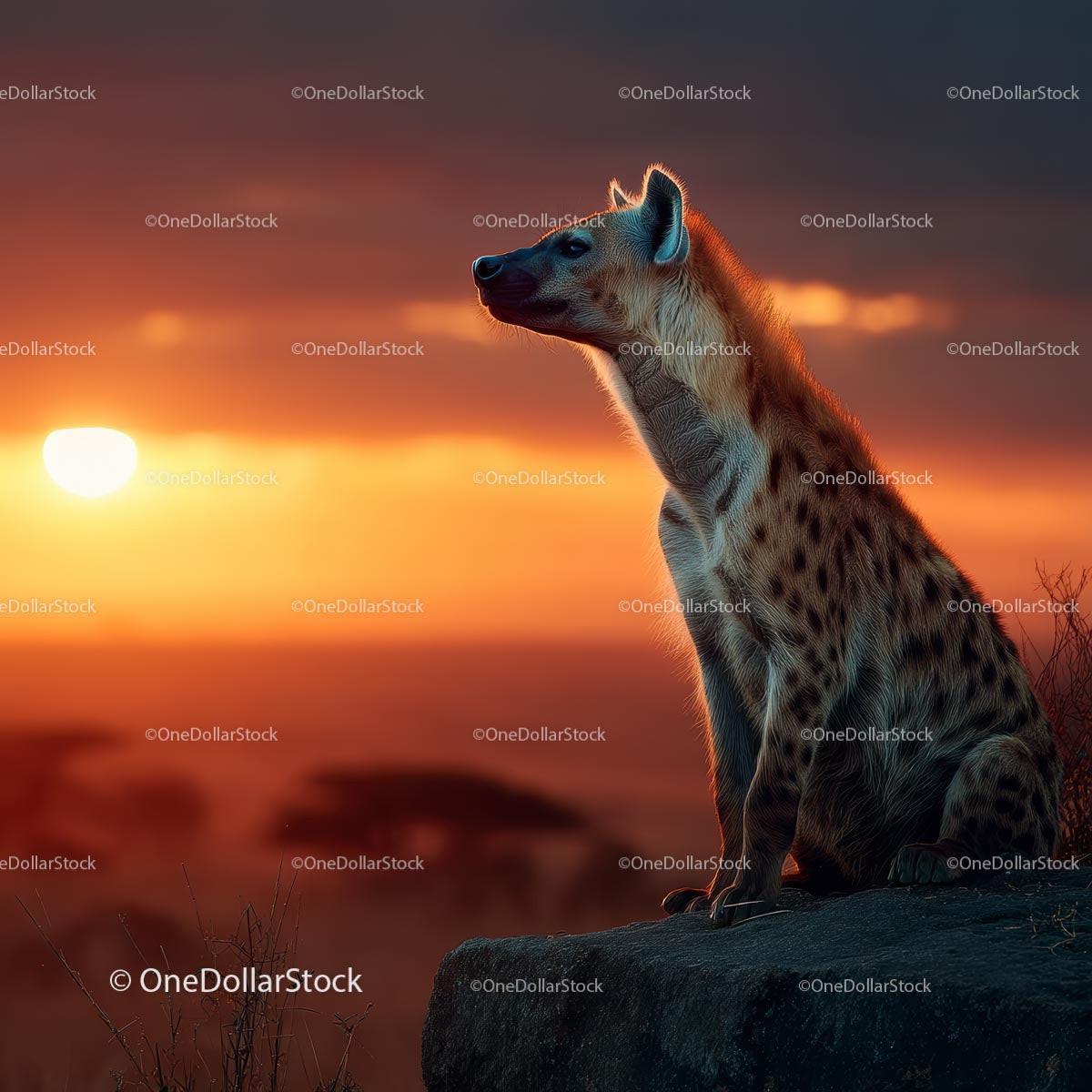 Spotted Hyena Silhouette Against Vibrant Sunset