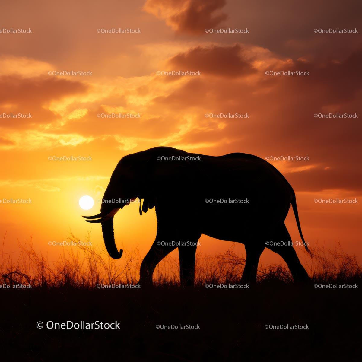 Elephant Silhouette at Sunset in African Savannah