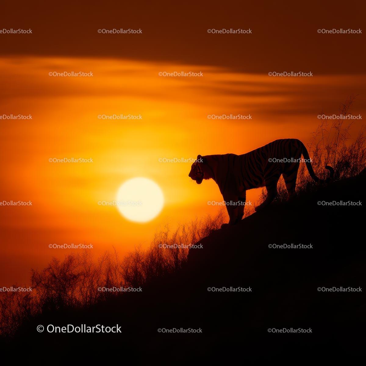 Tiger Silhouette Against Vibrant Sunset