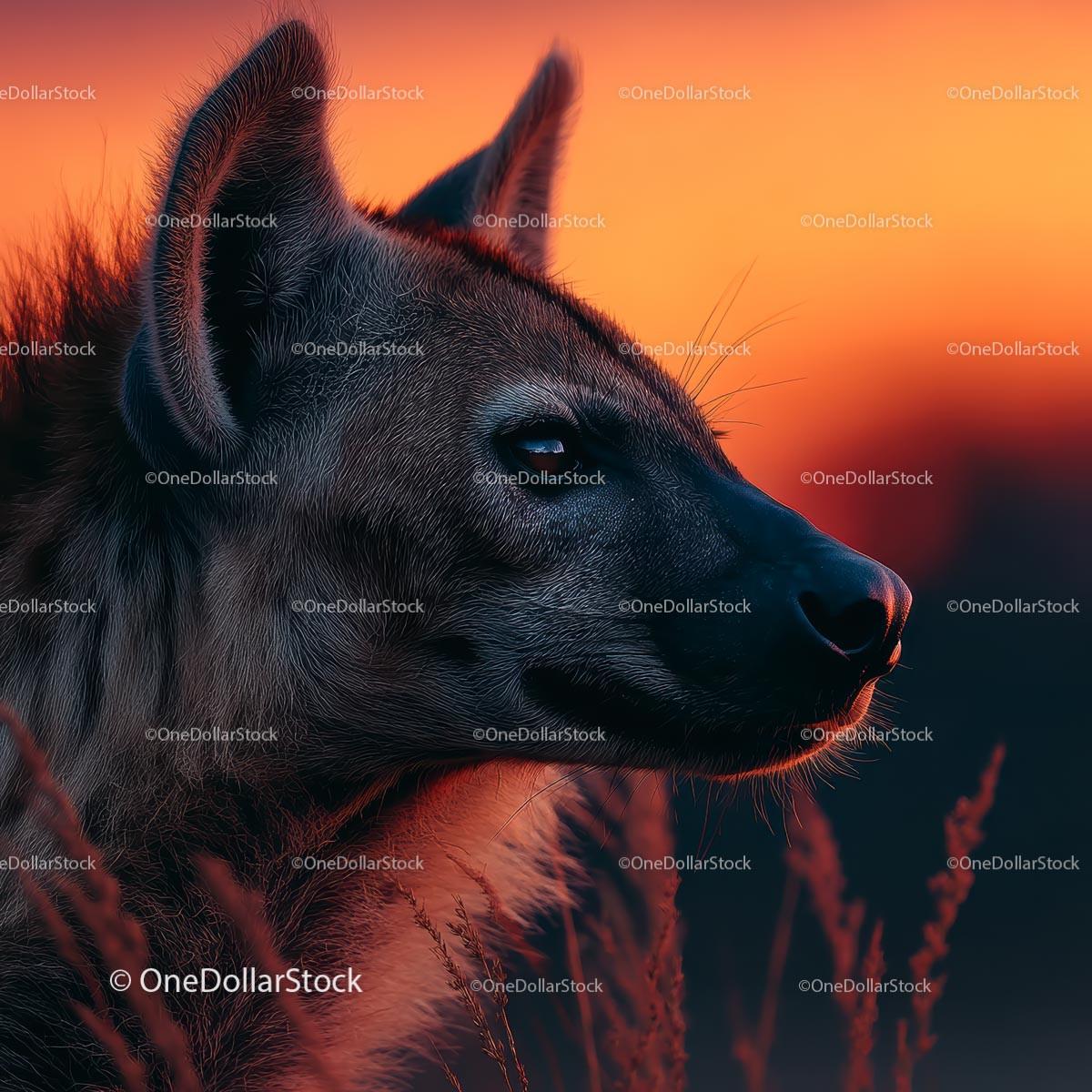 Close-Up of Hyena at Sunset in the Savannah