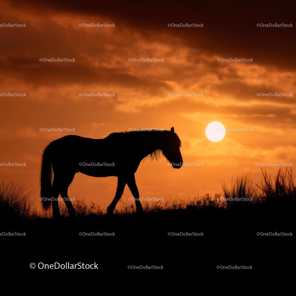 Horse Silhouette Against Vibrant Sunset Sky
