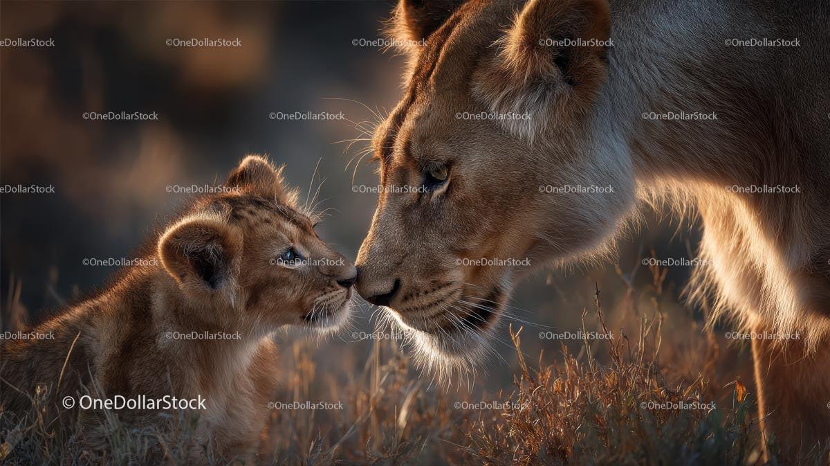 Lioness and Her Cub in Intimate Savannah Moment