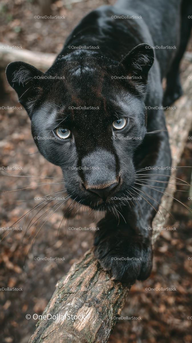 Intense Gaze of a Black Panther in the Wild