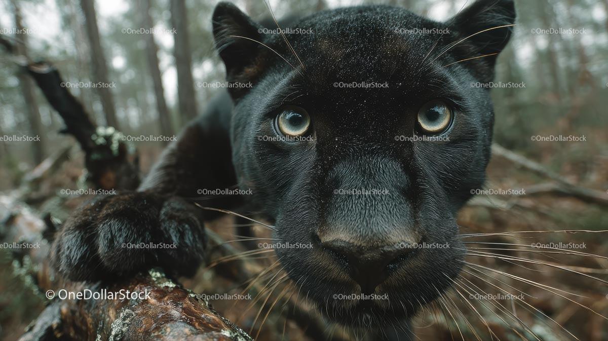 Close-Up of a Black Panther Climbing a Tree