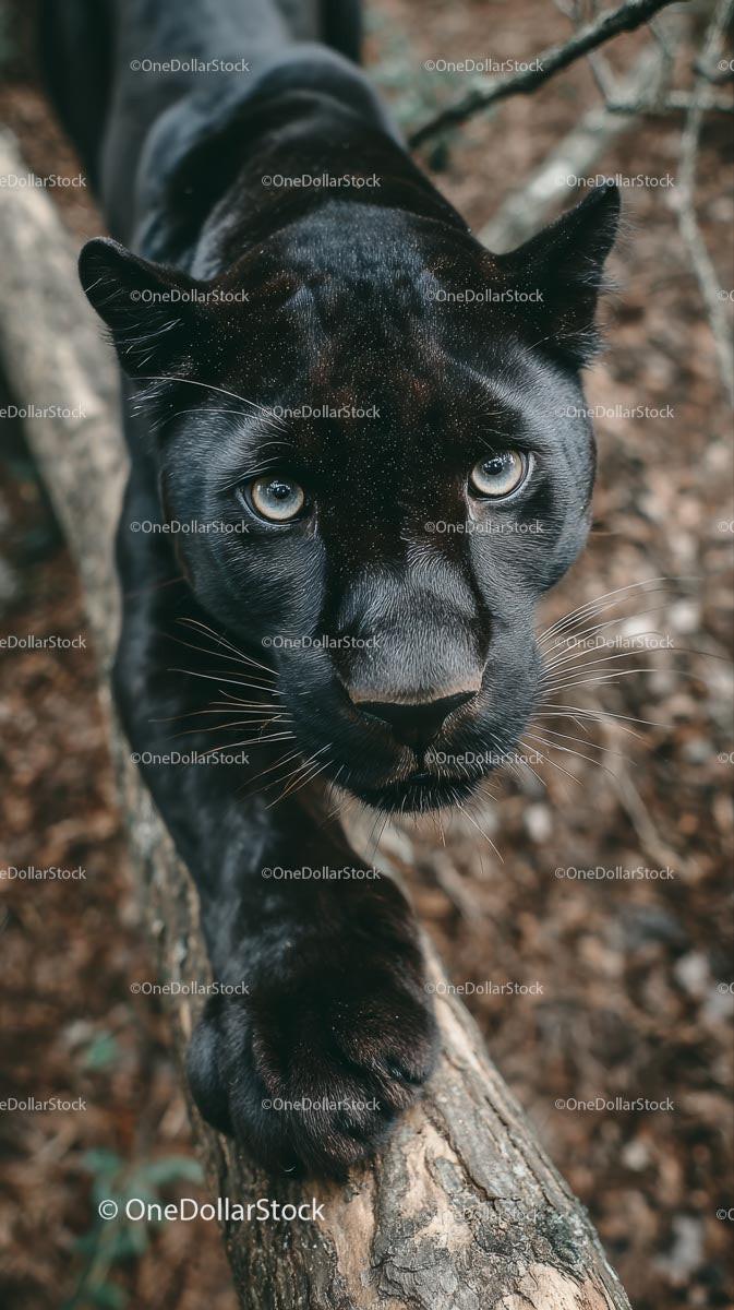 Black Panther in the Forest with Intense Gaze