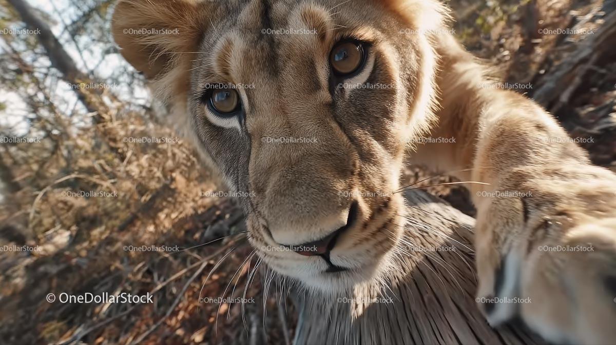 Curious Lion Cub in Natural Habitat Close-Up