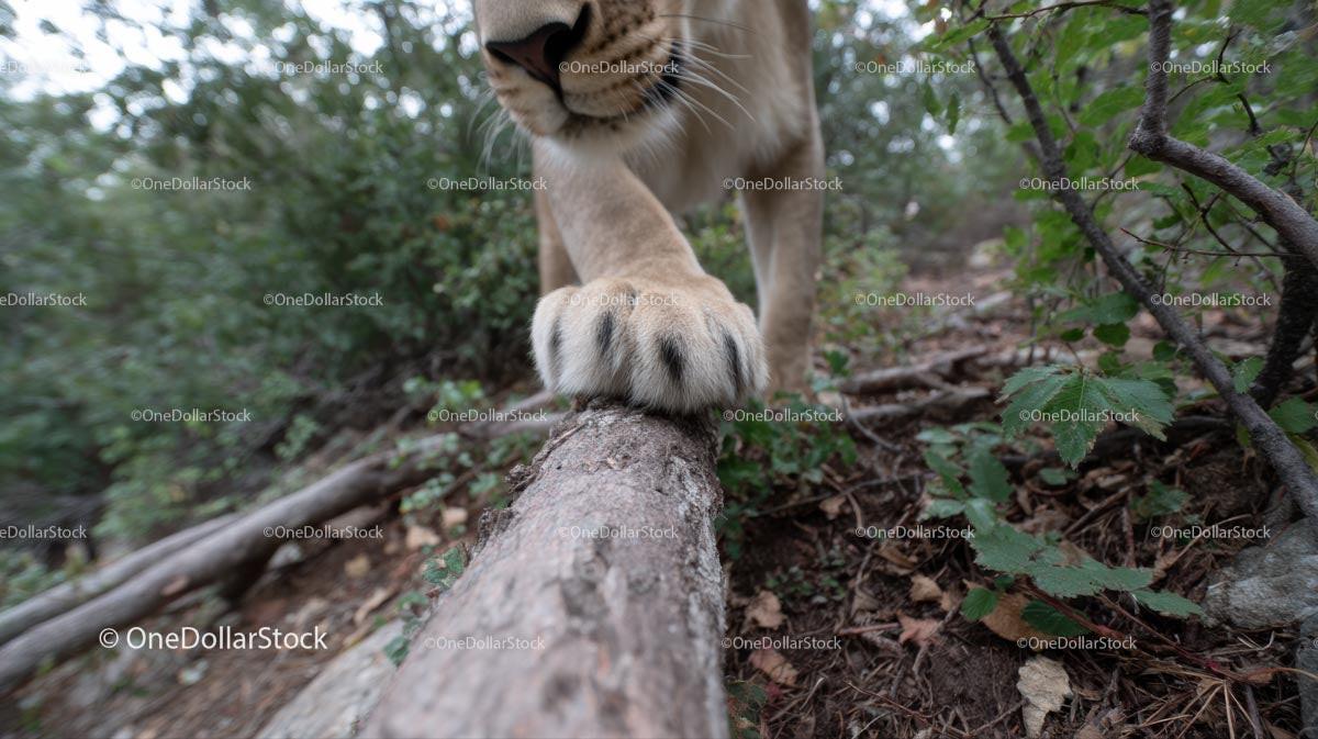 Close-up of a Lion's Paw in Natural Forest Setting