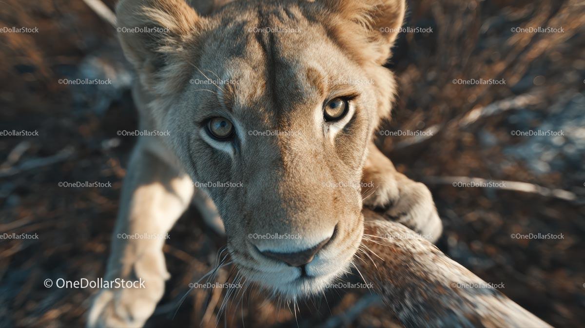 Close-Up of Lion with Intense Gaze in Natural Habitat