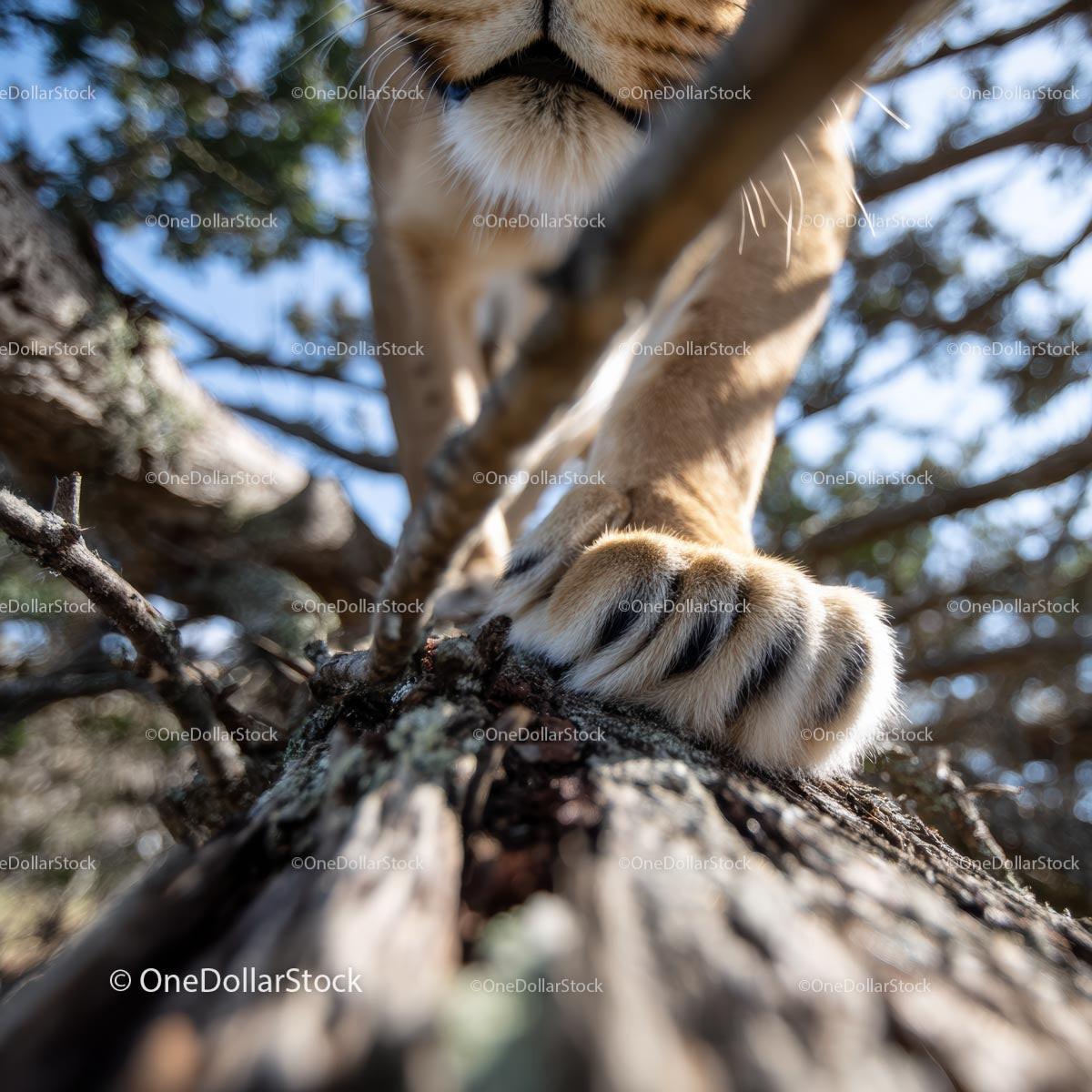 Cheetah Paws Gracefully Resting on Tree Branch