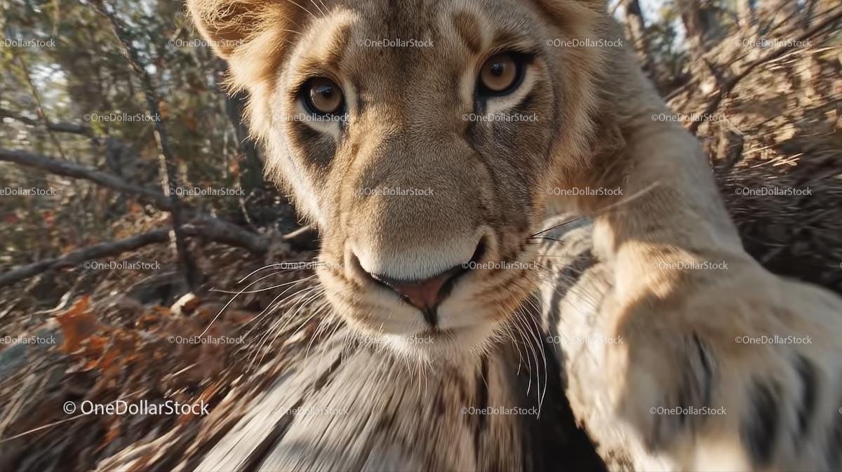 Young Lion Cub with Intense Gaze in Natural Habitat