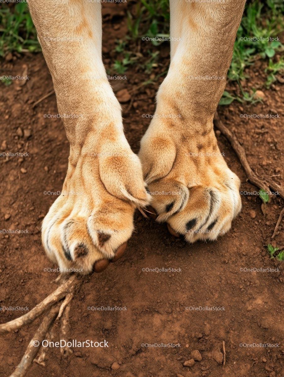 Close-Up of Lion Paws on Earthy Ground