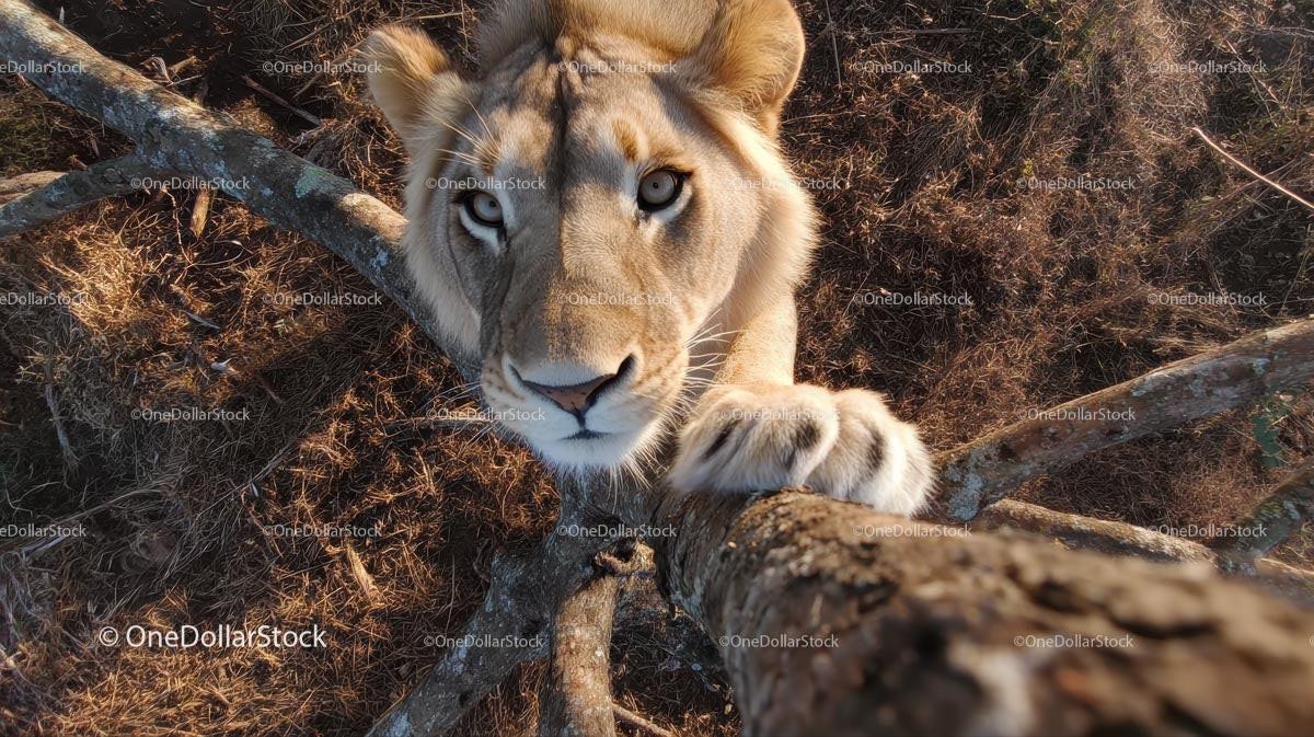 Majestic Lion Climbing in Wild Habitat